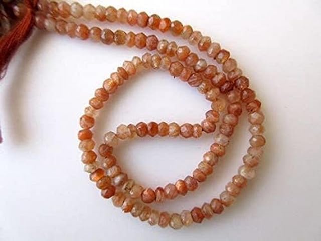 Sunstone Rondelle Beads, Faceted Beads, 4mm Gemstone Beads, 13 Inch lot of 5 Strands Chik-STRD- 93248