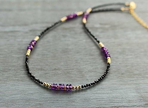 JEWELZ beaded amethyst necklace, february birthstone necklace, amethyst and gold necklace boho glam gemstone necklace birthday gift for her 2-4mm
