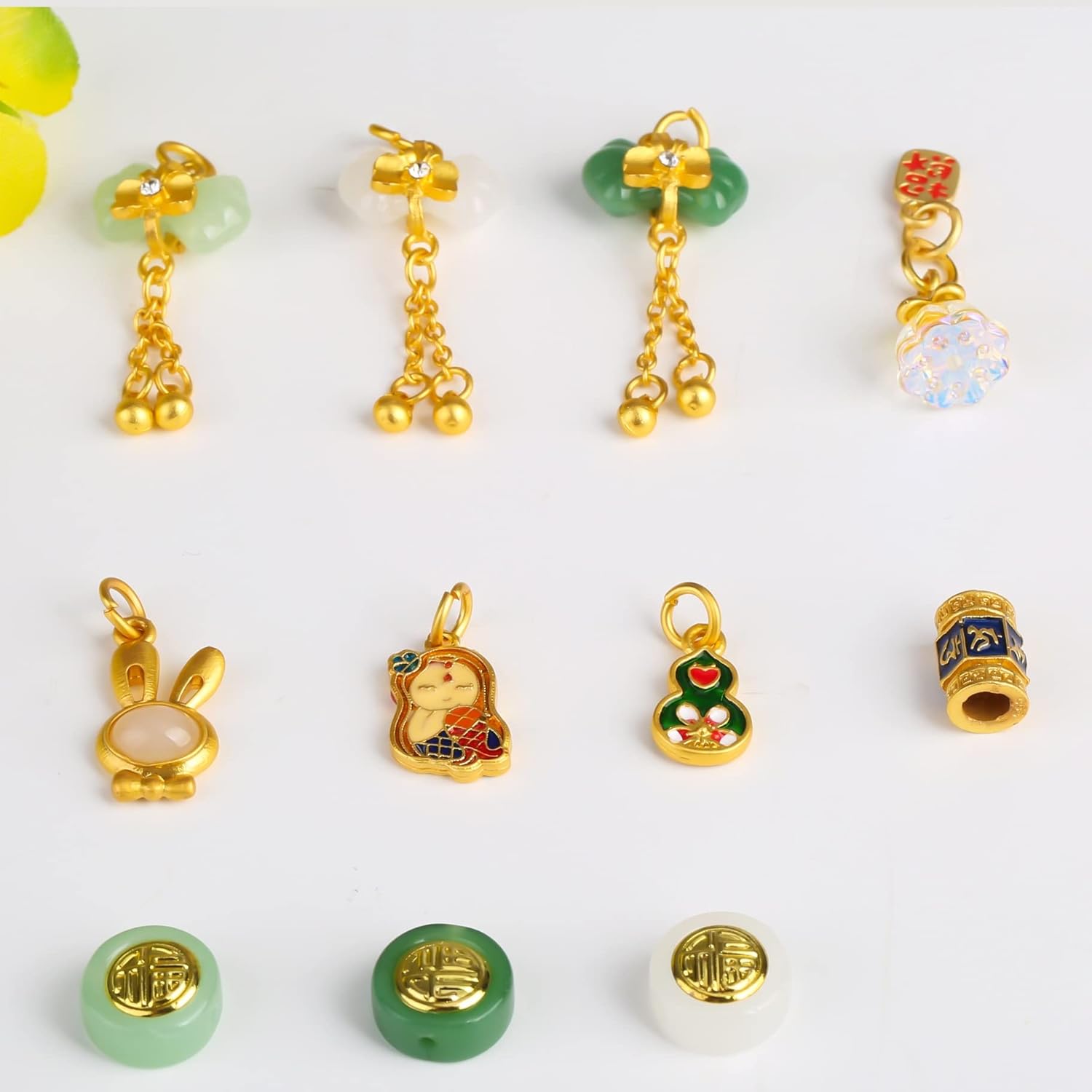 Gold Inlay Jade Fortune Loose Beads Bow Pendant DIY Accessories Bracelet Necklace Spacer Sand Gold