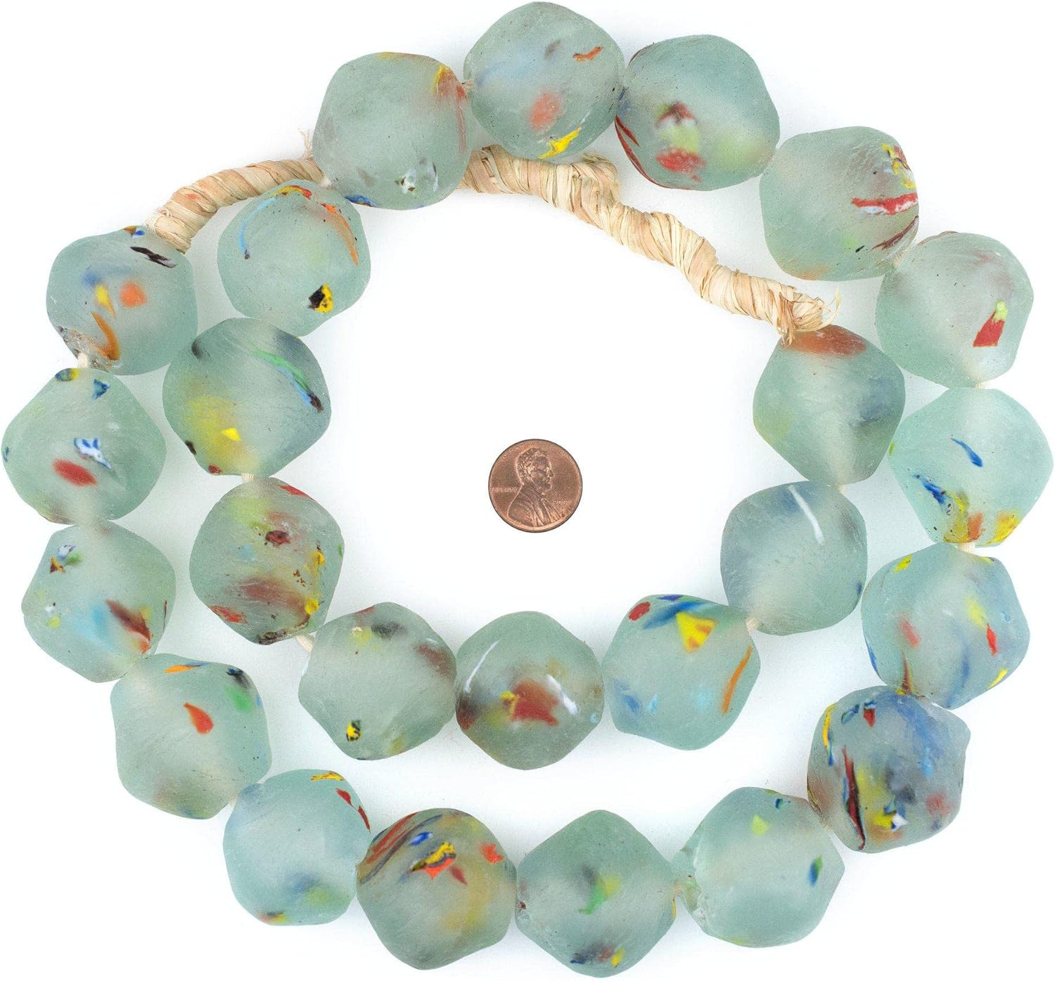 The Bead Chest Super Jumbo Rainbow Speckled Aqua Bicone Recycled Glass Beads (32mm), Made in Ghana from Recycled Glass Materials