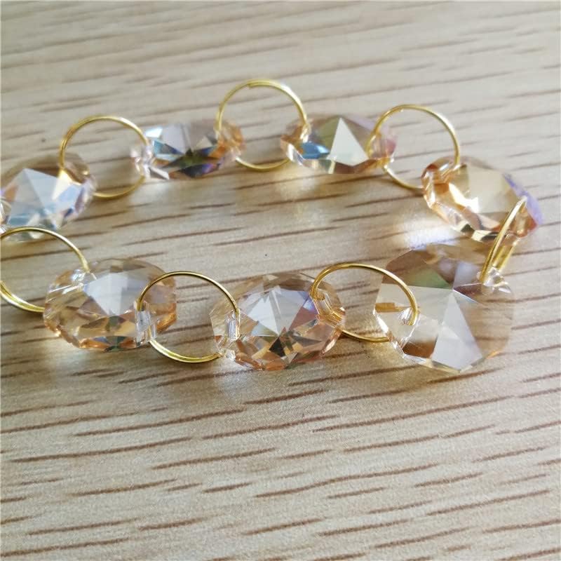 14mm 5m/50m Gold Champagne Octagon Beads With Gold/Silver Metal Rings Glass Garland Strand Chains - (Color: Silver Rings/Size: 50 Meters)