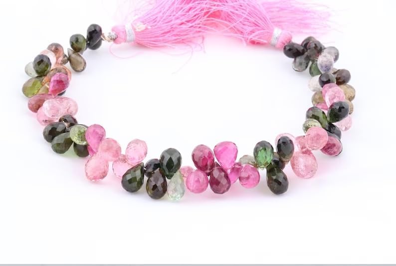Multi Tourmaline Faceted Drops Shape Beads 6 * 8 mm Briolette Tourmaline Drops Beads Tourmaline Side Cut Drop Wholesale Beads for Making Jwelery
