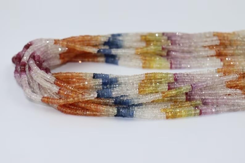 Multi Sapphire Faceted Tyre Shape Beads 3.5-4 mm Multi Rainbow Beads Multi Sapphire Wheel Cut Beads Wholesale Beads
