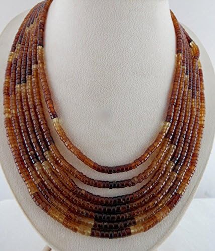 HESSONITE GARNET Shaded Button Semi Precious Beads Necklace 20 INCHES 4MM