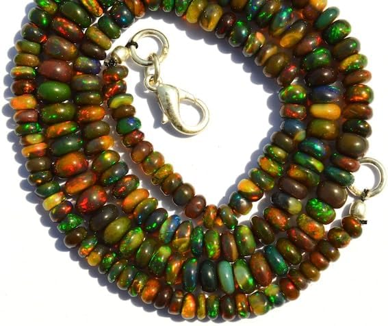 BEADS GEMSTONE 1 Strand Natural Ethiopian Opal Smooth 4 to 5MM Rondelle Beads Necklace 18 Inch Code-HIGH-11611