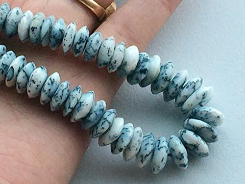 1 Strand Natural Dendrite German Cut Beads, White & Black Gemstone Beads, Dendrite Necklace, 8mm to 10.5mm, 16 Inch