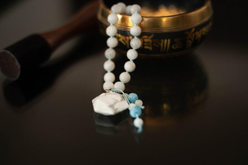 APATITE,LARIMAR,HOWLITE, Stone Mala Beads, 108 Mala Necklace, Knotted Mala, WWG Necklace, Yoga Jewelry Meditation Beads Spiritual Jewelry Boho Jewelry