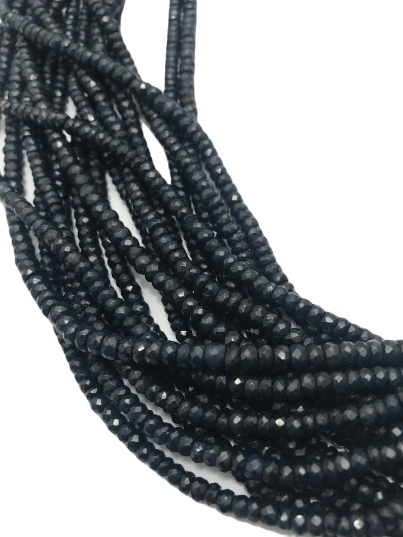 13 inch Strand of Natural gem Blue Sapphire, 4mm Rondelle Faceted Beads for DIY Jewelry Making. | Beads_01999