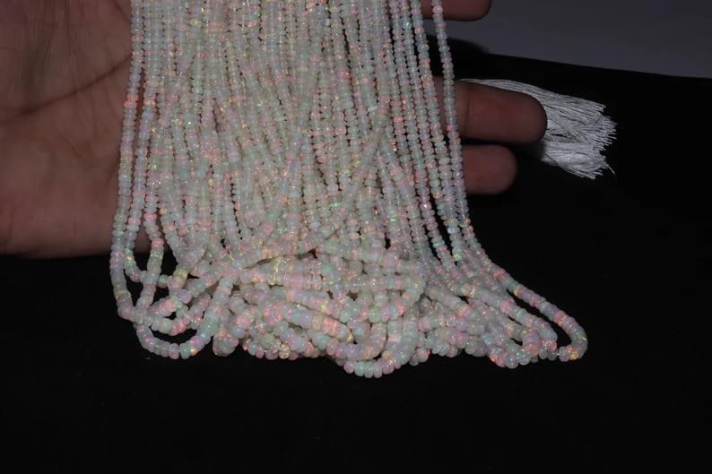AAA+ Ethiopian Opal Smooth Rondelle Bead 3-5 mm Opal Plain Beads Fire Opal Beads Flashy Opal Bead for Making Jwelery