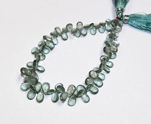 8 inch Strand of Natural Aquamarine 6x4-10x5mm pear Faceted briolette Beads for DIY Jewelry Making. |BRIO_00664