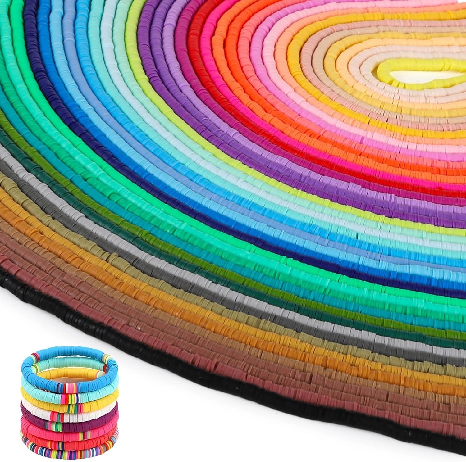 38,000 Pieces Polymer Clay Heishi Beads, 100 Strands of Flat Colorful Disc Beads for Crafting Jewelry, DIY Bracelets, Necklaces & More