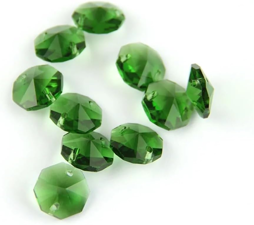 Hanging Crystals Prisms Green 14mm Octagon Beads 100pcs/1000pcs Curtain Accessories Chandelier Crystal Prisms Hangings Crystals for Decoration(500pcs)