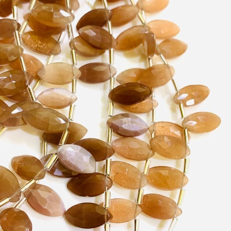 Natural Chocolate Moonstone Boat Smooth Beads 12X6 14X7 mm 7 inch Long String Jewelry Making Gemstone Beads for Necklace Bracelet