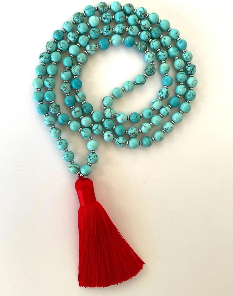 Natural TURQUOISE 8mm 108 Mala Beads, Spiritual, Meditation Beads, Reiki, Japa Mala, Buddhist Prayer Beads, Yoga Bracelet, healing beads LKMALA-RRGU-1248
