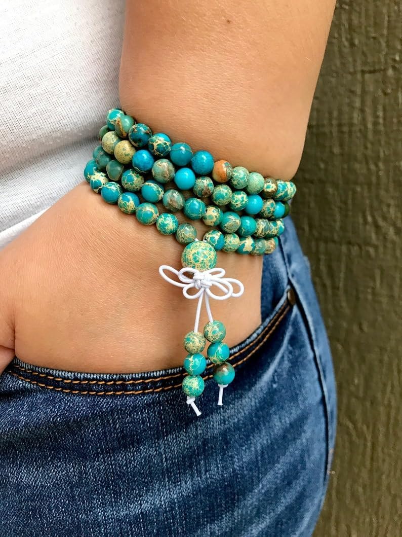 Natural Emperor Jasper 6mm 108 Mala Beads, Spiritual, Meditation Beads, Reiki, Japa Mala, Buddhist Prayer Beads, Yoga Bracelet, healing beads LKMALA-RRGU-1262