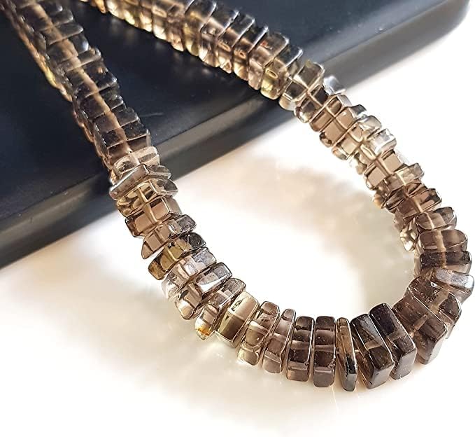 Hanumat Gems Lot of 10 Strands Smokey Quartz Gemstone Faceted Heishe Beads Smooth Gemstone Smooth Square Shape Beads Size - 4-6 MM 16 Inch Full Strand