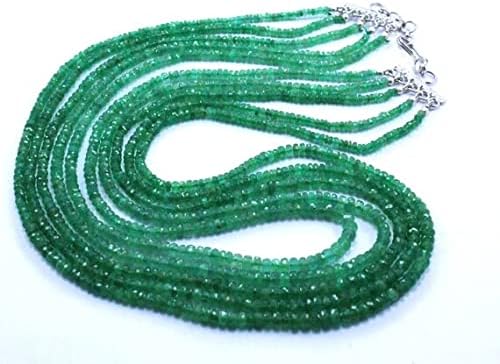 Natural Emerald 3-5mm Faceted Rondelle Beads 5 Strands 23 inches Necklace