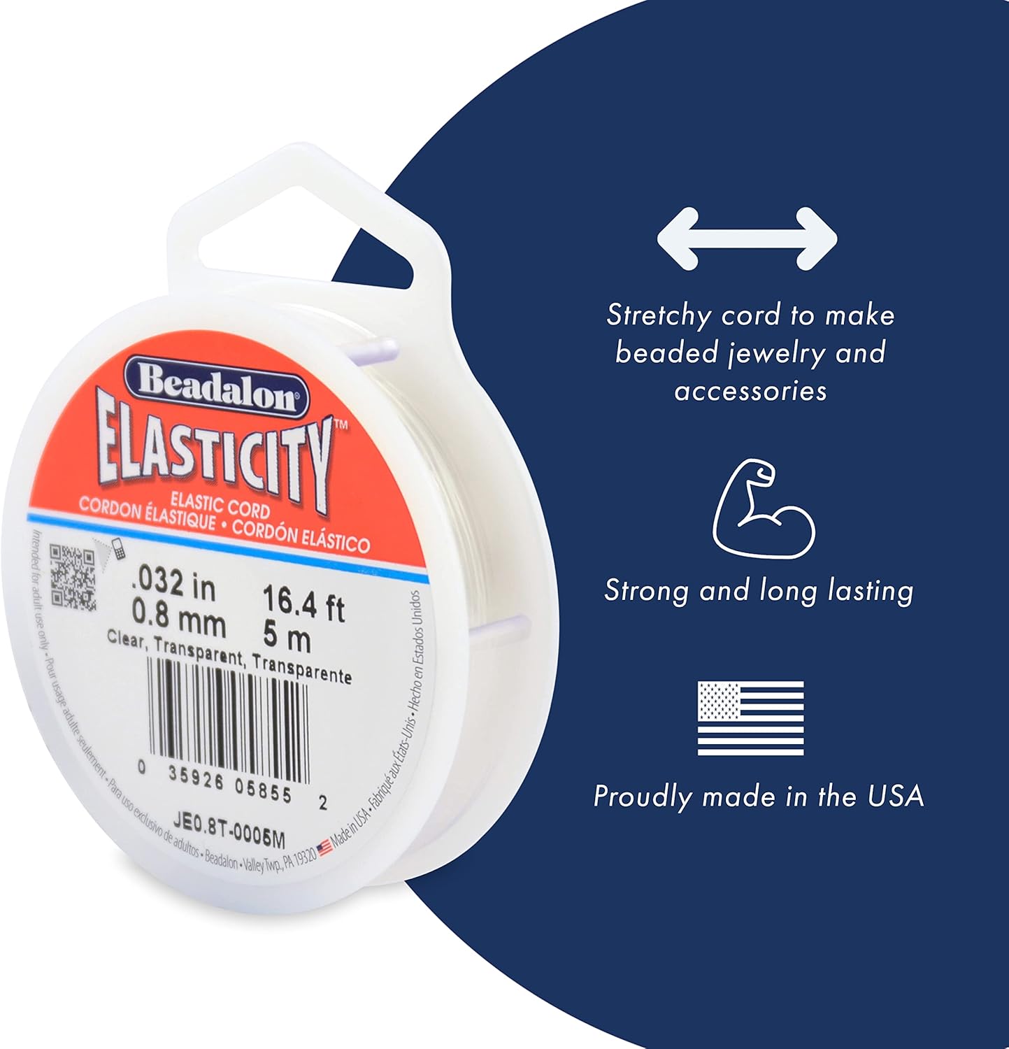 Beadalon Elasticity Stretch Cord, 0.5 mm, Clear, 500 m