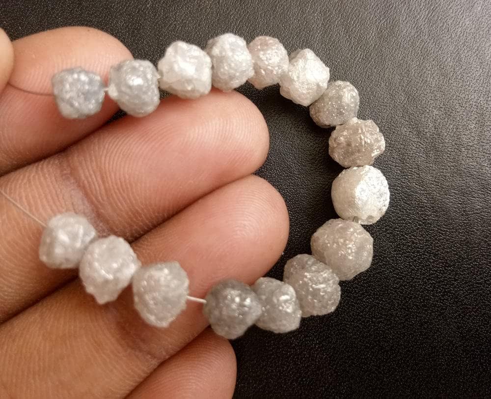5-7mm Perfect Round Gray Raw Diamond Beads, Natural Large Rough Diamond Rondelle Beads, Gray Rough Diamond Beads (2IN To 4IN) - PUSPD170, 5-7 MM Approx.