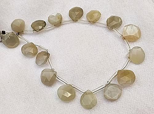 8 inch Strand of Natural Gray Moonstone 11.5-13 mm Heart Faceted briolette Beads for DIY Jewelry Making. |BRIO_03566