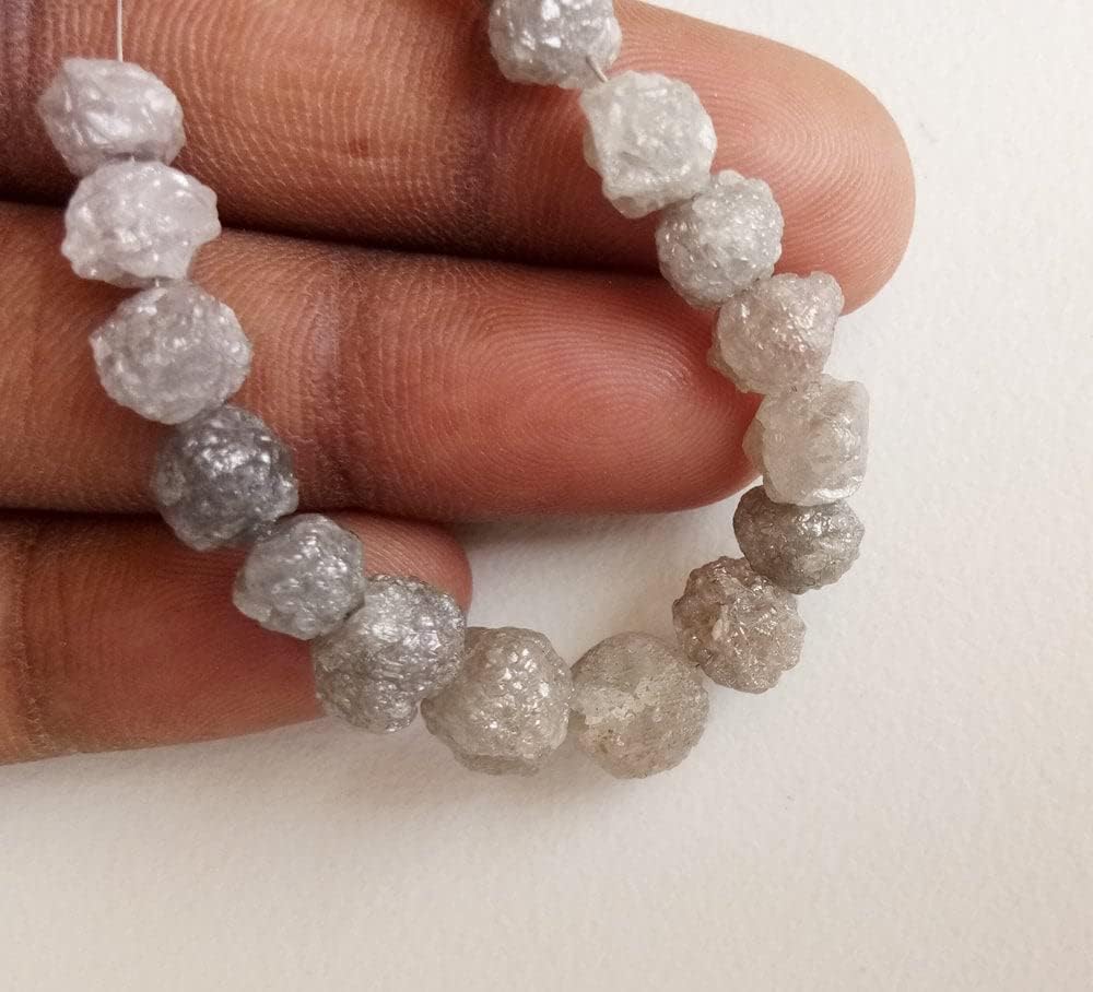 5-7mm Perfect Round Gray Raw Diamond Beads, Natural Large Rough Diamond Rondelle Beads, Gray Rough Diamond Beads (2IN To 4IN) - PUSPD170, 5-7 MM Approx.