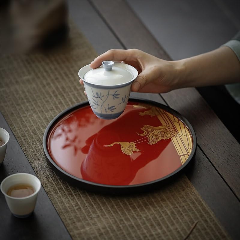 Foodtray Solid Wood Tray Chinese Style Small Tea Dry Fenghong Palace Festive Imitation Lacquer Pot Dining Serving(D)
