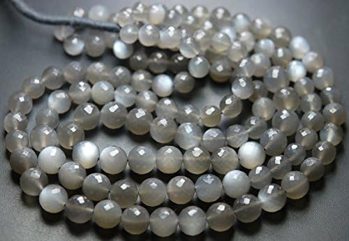 13 inch natural beads strand of 8-9mm faceted round gray moonstone gemstone beads for DIY jewelry - necklace, bracelet, earring, ring.