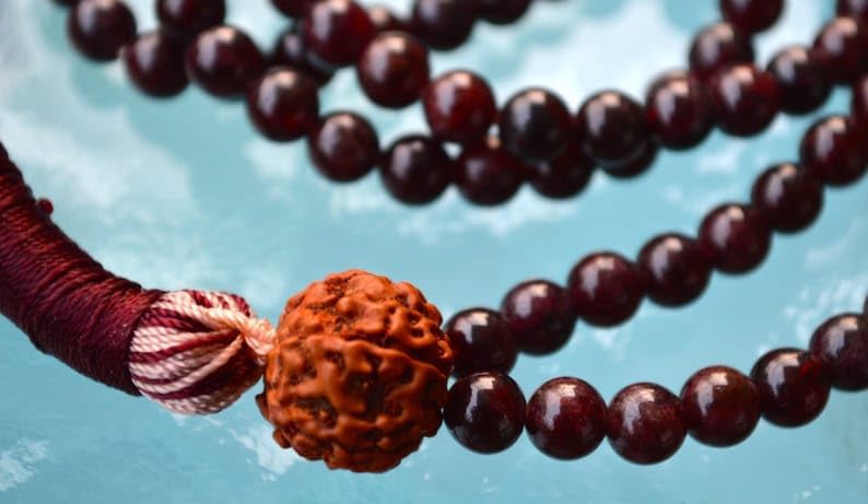 Natural GARNET , rudraksh 6mm 108 Mala Beads, Spiritual, Meditation Beads, Reiki, Japa Mala, Buddhist Prayer Beads, Yoga Bracelet, healing beads LKMALA-RRGU-1854