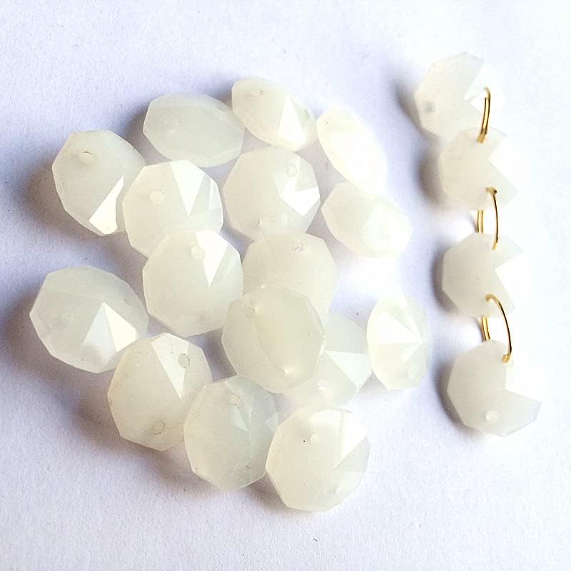 Hanging Crystals Prisms 500pcs 14mm Jade White Crystal Octagon Faceted Chandelier Beads Glass DIY Garland Strands Accessories for Home Deocr Hangings Crystals for Decoration