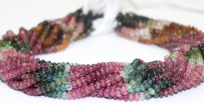 Multi Tourmaline Smooth Carved Rondelle Shape Beads 5 mm Tourmaline Melon Shape Beads Tourmaline Smooth rondelle for Making Jwelery