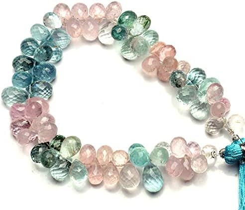 8 inch Strand of Natural Aquamarine 9x6-11x7mm Teardrop Faceted briolette Beads for DIY Jewelry Making. |BRIO_00706