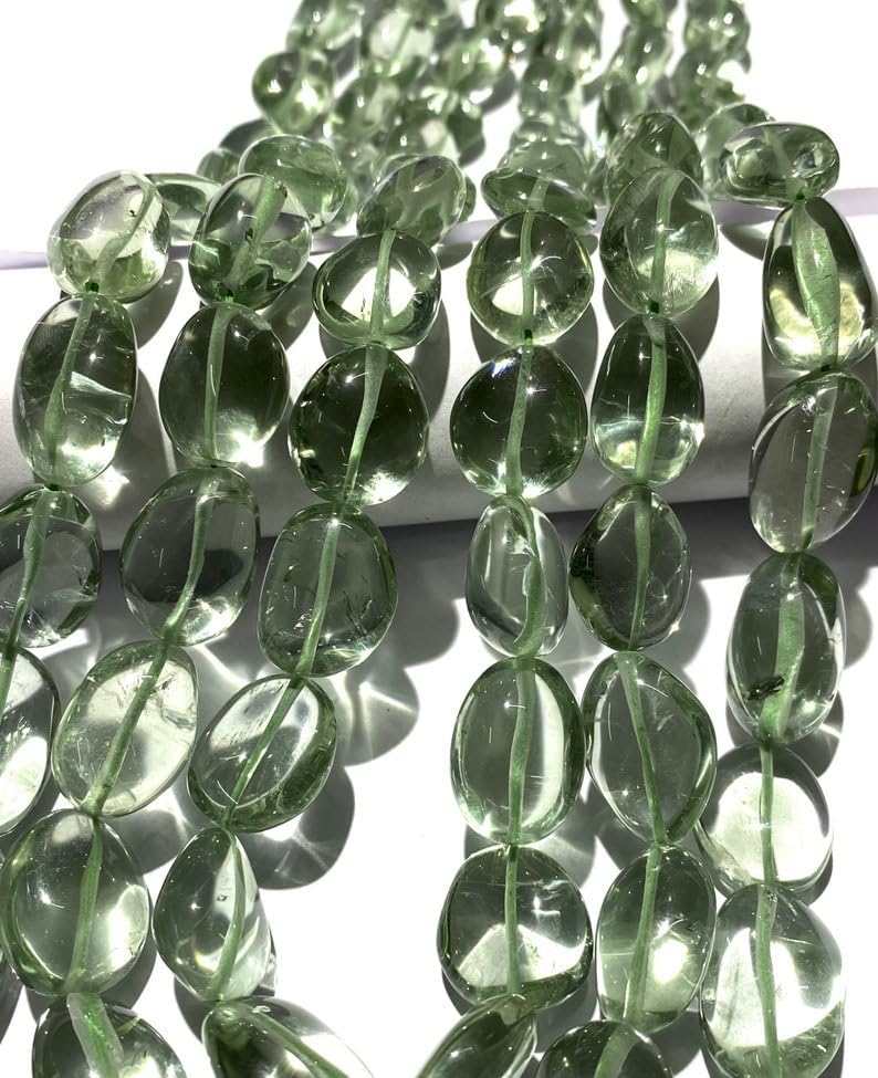 Natural Green Amethyst Nugget Smooth Beads 10x15-14x18mm 22 inch Long String Jewelry Making Gemstone Beads for Necklace Bracelet