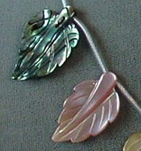 Abalone Pink and Golden Mother of Pearl Hand Carved Leaf Bead Strand for Jewelry Making
