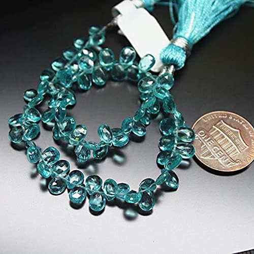 BEADS GEMSTONE Blue Apatite Faceted Checker Cut Pear Drop Gemstone Craft Loose Beads Strand 8 Inch Long 5mm 6mm Code-HIGH-21217