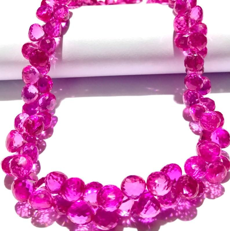 Natural Pink Sapphire Onion facated Beads 7-8 MM 18 inch Long String Jewelry Making Gemstone Beads for Necklace Bracelet