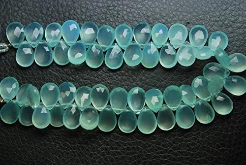 2x7 Inch Strand, Super Finest Best Color Aqua Chalceny Faceted Pear Briolettes,7x10mm Large Size Code-HIGH-56602