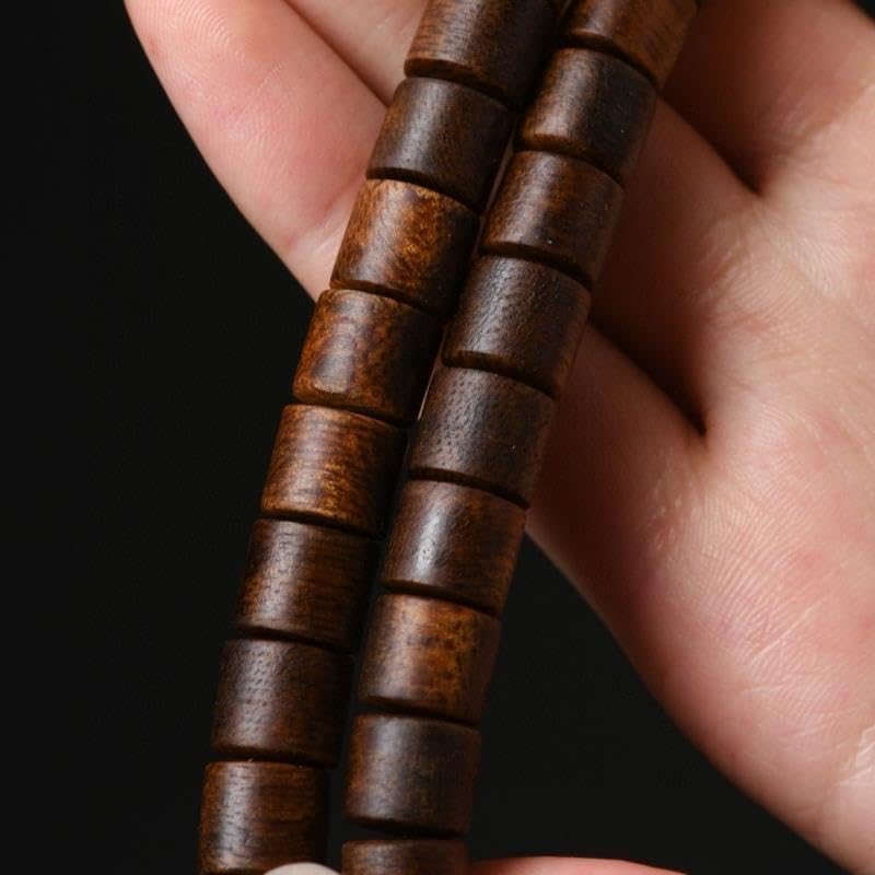 Natural Wild Old-Growth Fusen Red Soil Agarwood 8mm*108 Beads Barrel-Shaped Beads Remarkably Powerful Aroma Release