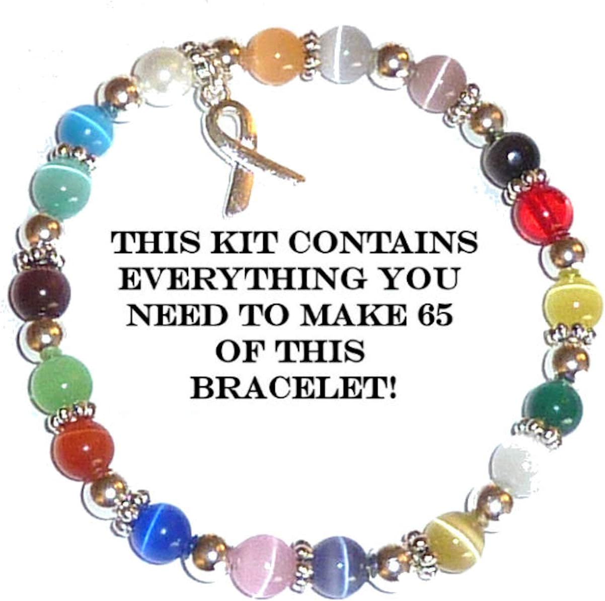 Hidden Hollow Beads Cancer Awareness Bracelet DIY Kit, Makes 50 or 65, 8mm or 6mm Stretch Cord Bracelets, Fundraisers, Relay For Life, Pink Out Day (6mm Multi Beads - Makes 65 Bracelets)