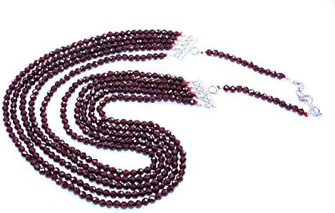 natural faceted red garnet 4 mm round beads 24'' neck