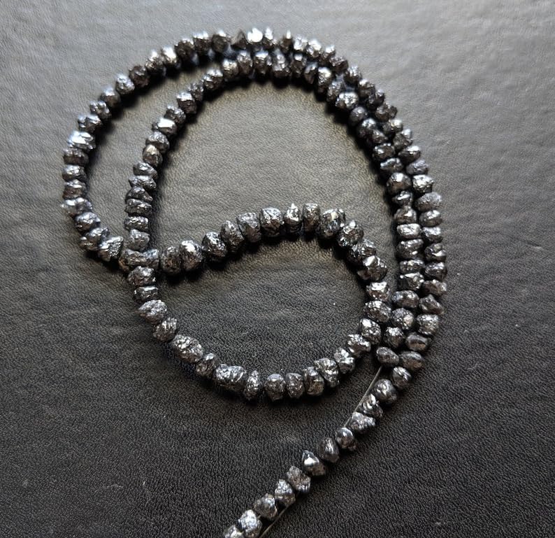 Women's 3.5-5mm Raw Black Diamond Beads, Rough Black Diamond Beads, Uncut Diamond, Raw Black Diamond Necklace (4IN To 16IN Options) - PPD437