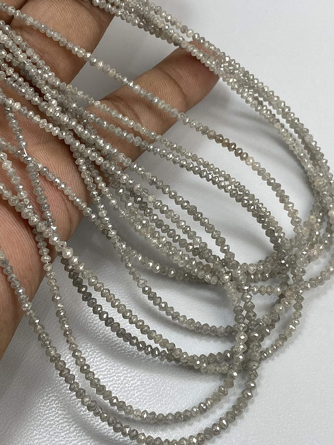 AAA+ Natural Grey Diamond Faceted Beads,High Polished Rondelle Shape Diamond Gemstone Beads,Jewelry Making Damind Beads,Size 1.80-3mm