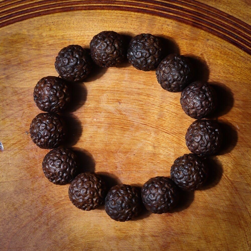 Agarwood Vietnam Nha Trang Agarwood 17mm Hand-Carved Lion Buddha Beads Rosary Beads