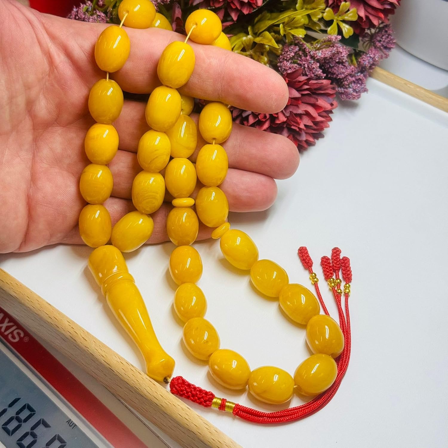 AMBERSTONE Butterscotch Amber Islamic Prayer Beads - Muslim Rosary - Premium Handmade Tasbeeh for Dhikr - Amber Misbaha - 33 Beads / 74.8 g