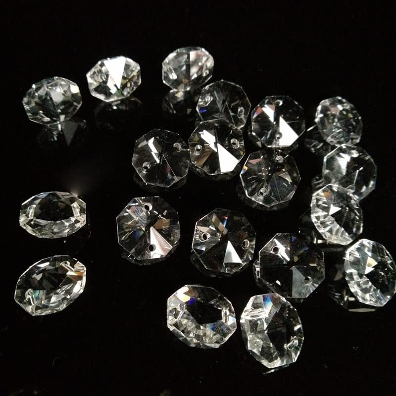 Hanging Crystals Prisms 180PCS 14mm 2 Holes Clear Octagonal Loose Beads Crystal Chandelier Faceted Prisms Ornaments Parts Hangings Crystals for Decoration