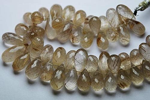 6 Pcs,Golden Rutilated Quartz Faceted Pear Shape Briolettes,16-19mm aprx. Code-HIGH-54297
