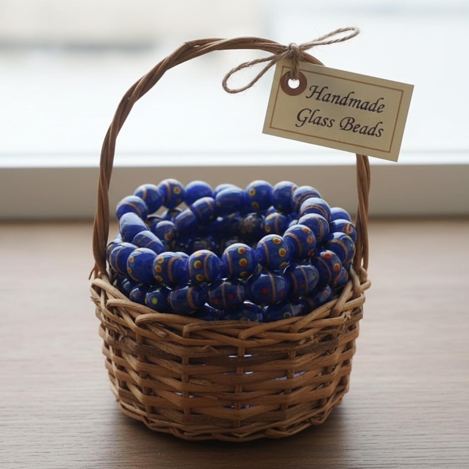 Multi Style Glass Beads for Jewelry Making, Blue Decorative Javanese Beads (20)