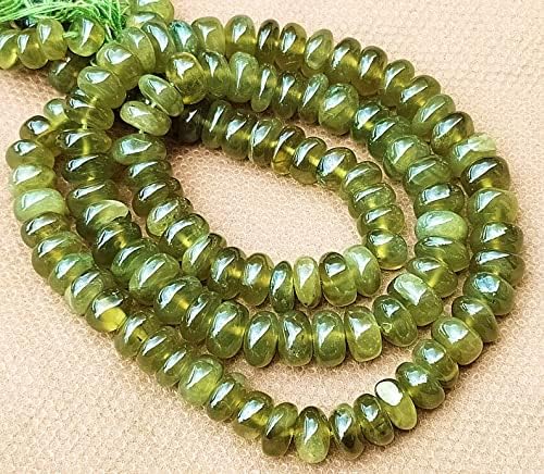 13 inch Strand of Natural gem Green Serpentine, 6-8mm rondelle Smooth Beads for DIY Jewelry Making. | Beads_04492
