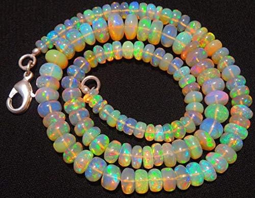 1 Strand Natural 17 INCH Natural Gemstone Ultimate Quality Ethiopian Welo Opal Rainbow Fire Smooth Big Size Rondelle Neacklace 5 to 9.5mm Code-HIGH-29289