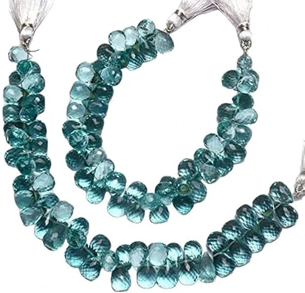 Natural Aquamarine Color Quartz Faceted 7x10MM Approx. Teardrop Shape Briolette Beads 7 Inch lot of 5 Strands Chik-STRD- 91286