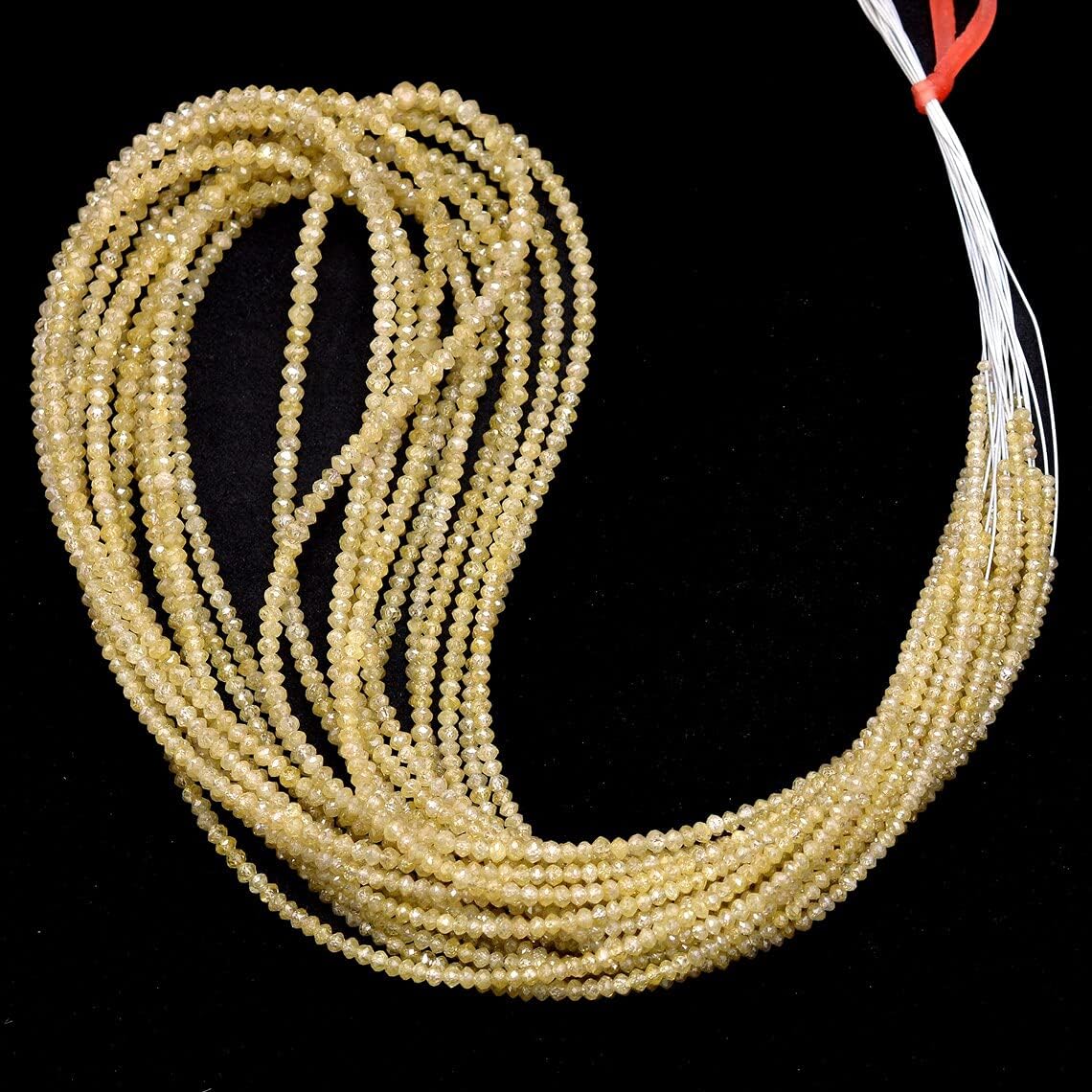 Natural AAA+ Fine Yellow Diamond Micro Faceted Rondelle Beads | 15inch Strand | Rare Yellow Diamond Precious Gemstone Loose Beads